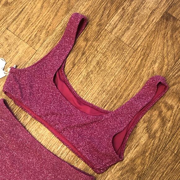 Good American Hawaiian Pink Sparkle Scoop Top and Swim Brief Bikini Set Size 2 - Picture 8 of 11